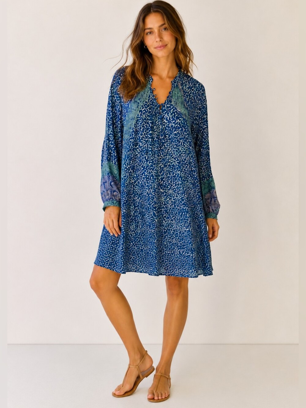 Natalie Martin Fiore Mini Dress XS Blue Floral Silk Boho Resort